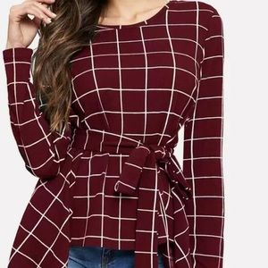 Formal Long Sleeve Belted Red Shirt